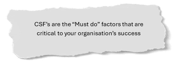CSFs are the Must Do factors critical to your organisation's success